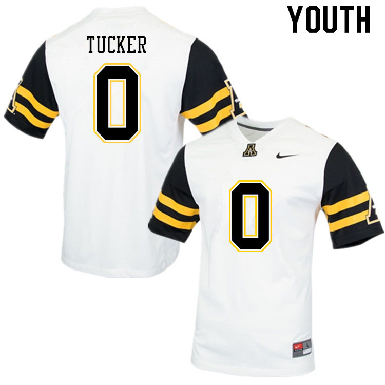 Youth #0 Milan Tucker Appalachian State Mountaineers College Football Jerseys Sale-White
